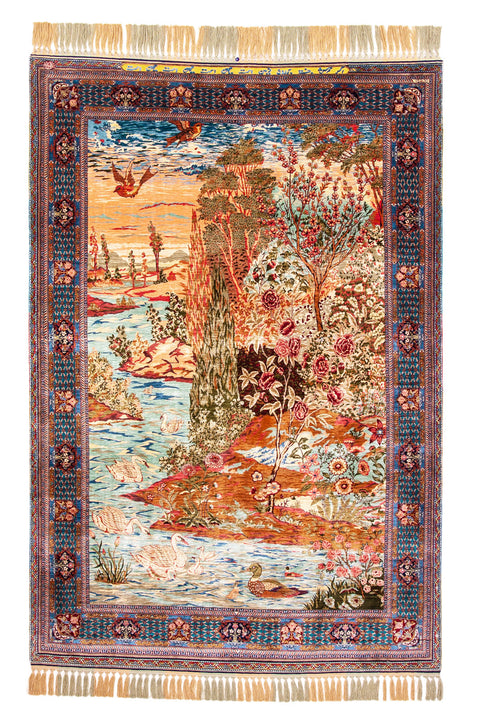 Fine Turkish Hereke Pure Silk Rug (14x14) 1189