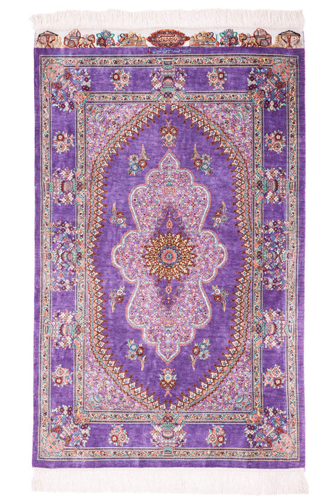 Abbas Jamshidi- Qum Pure Silk Purple Rug