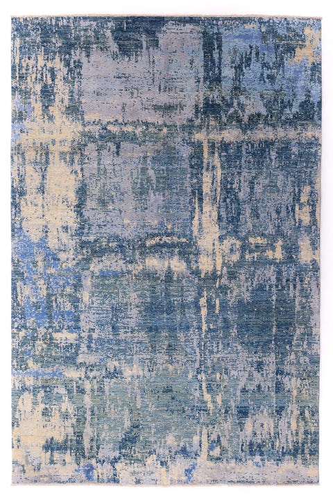 Abstract Bamboo Silk Painted Squares Rug